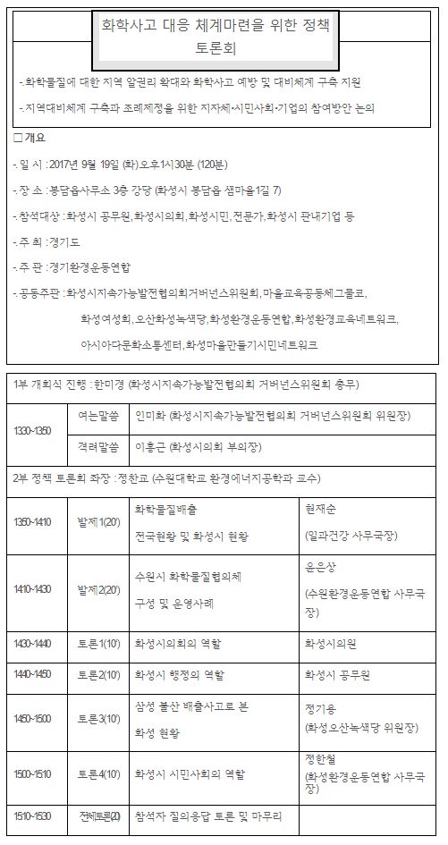 [2017] 화성시화학사고 대응체계 마련을 위한 정책토론회 자료집